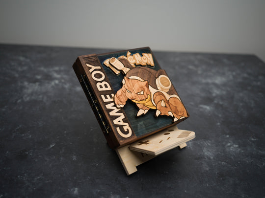 Wooden Pokemon Blue Gameboy Cartridge holder