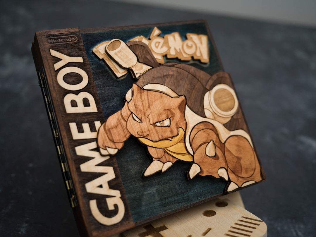 Wooden Pokemon Blue Gameboy Cartridge holder