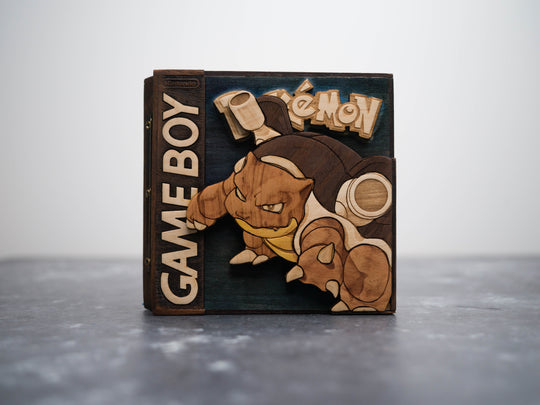 Wooden Pokemon Blue Gameboy Cartridge holder