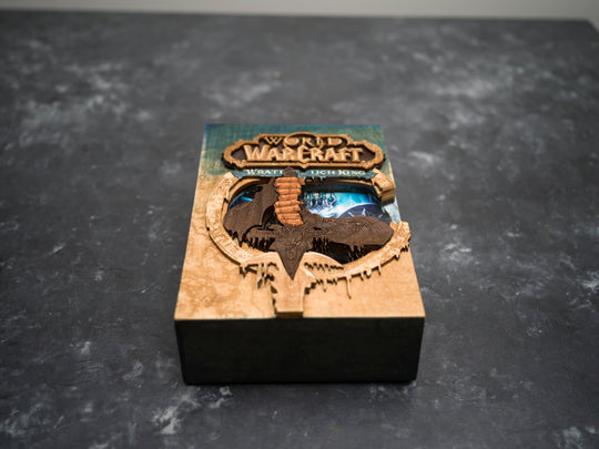 Wooden World of Warcraft Wrath of the Lich King game sleeve