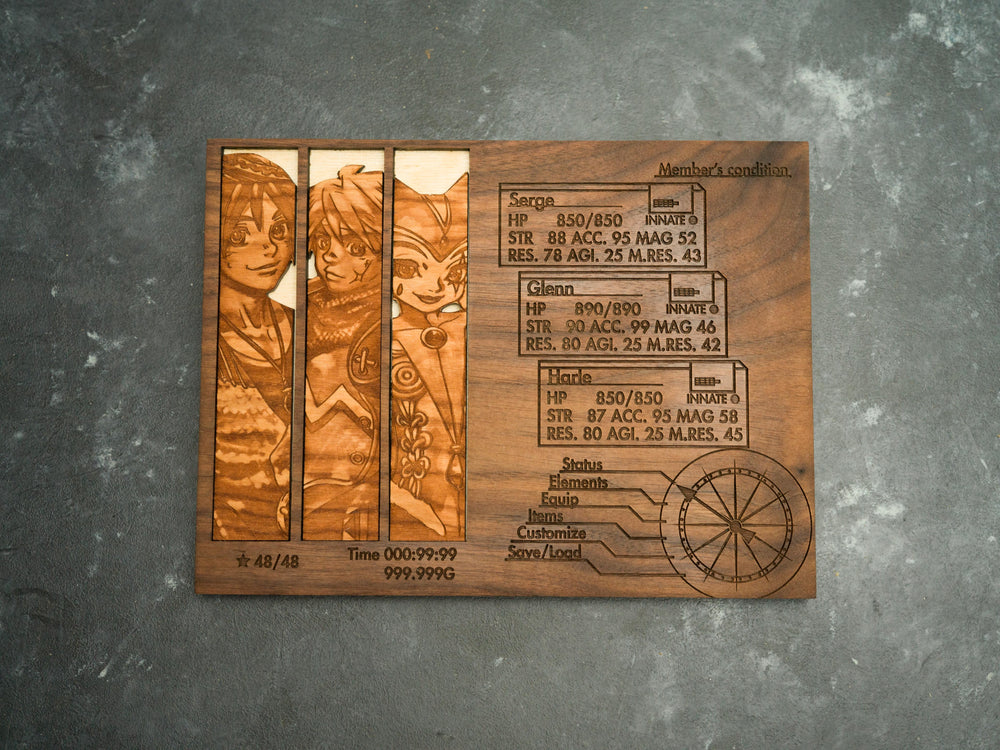 Custom Wooden Chrono Cross menu screen with characters you can pick