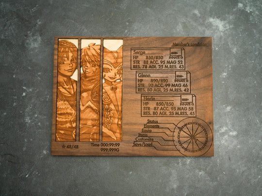 Custom Wooden Chrono Cross menu screen with characters you can pick