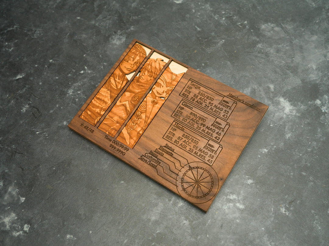 Custom Wooden Chrono Cross menu screen with characters you can pick