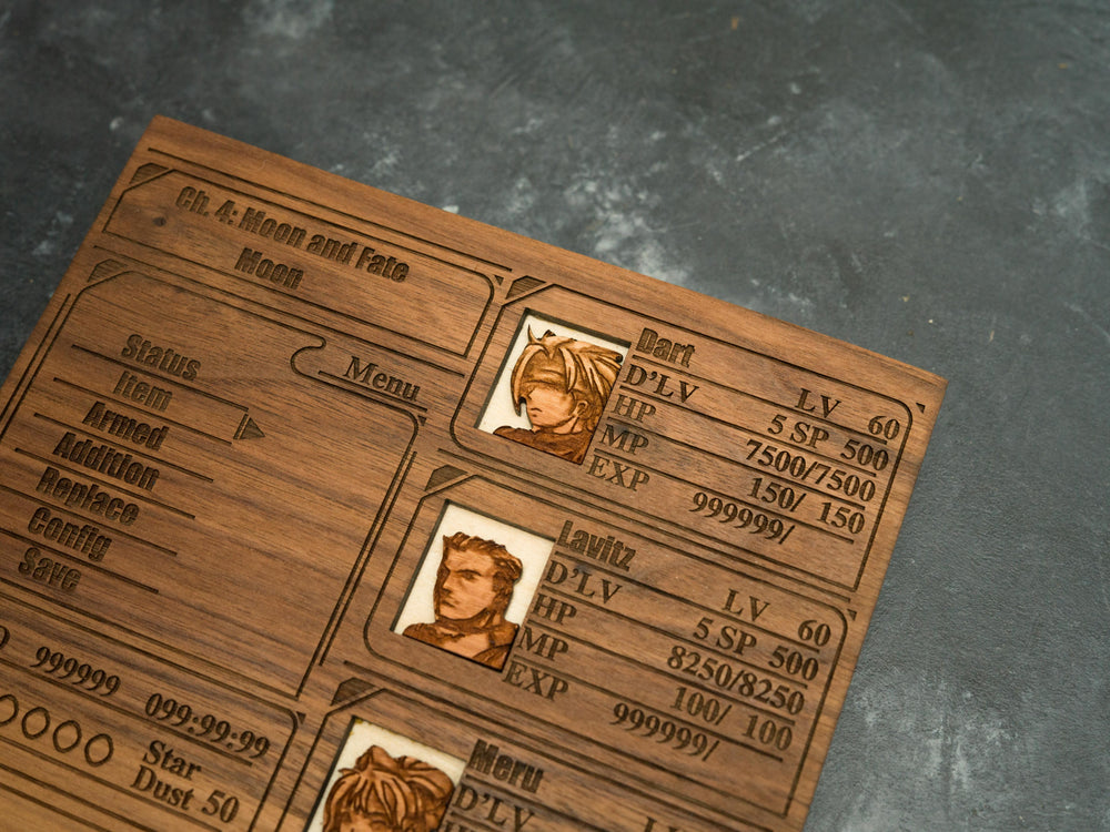 Custom Wooden Legend of Dragoon menu screen with characters you can pick