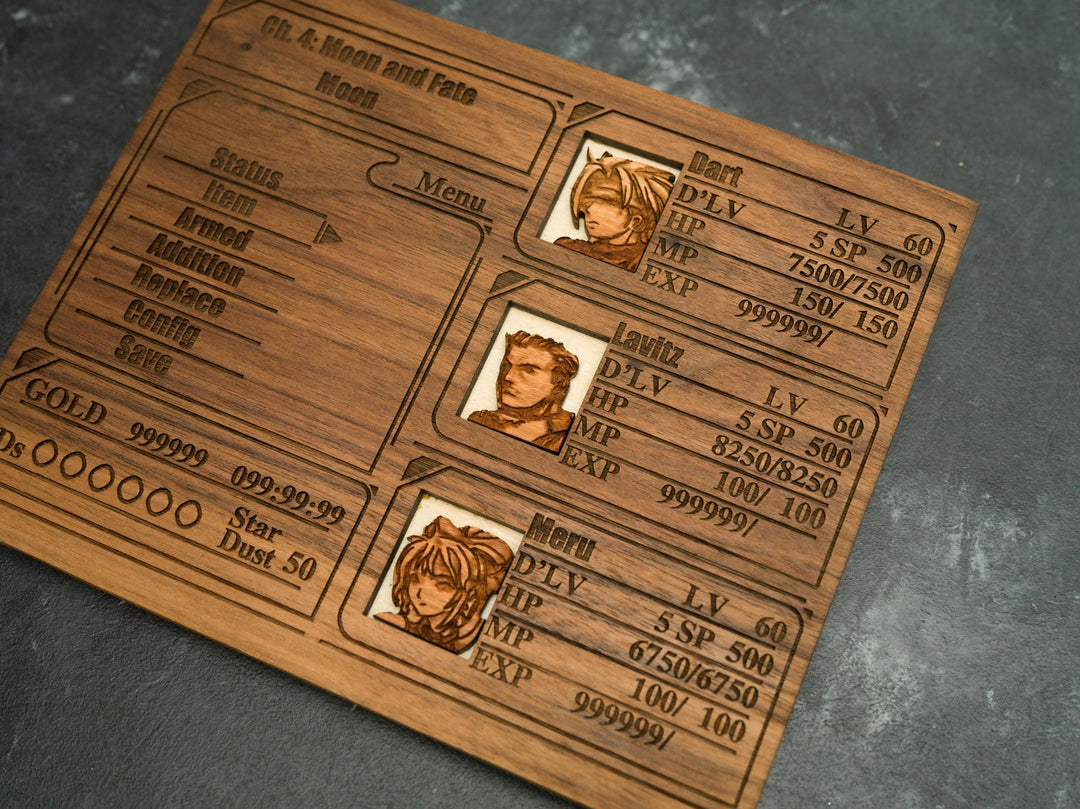 Custom Wooden Legend of Dragoon menu screen with characters you can pick