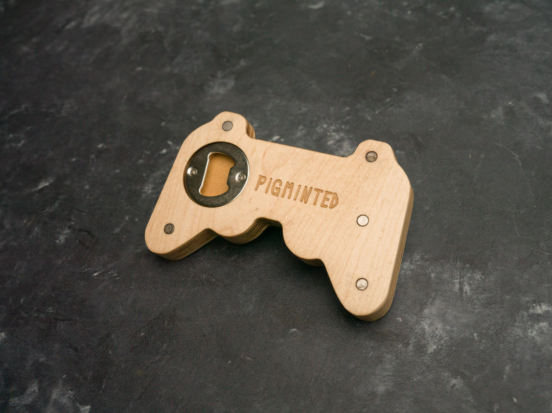 Wooden PS1 Bottle opener with magnets