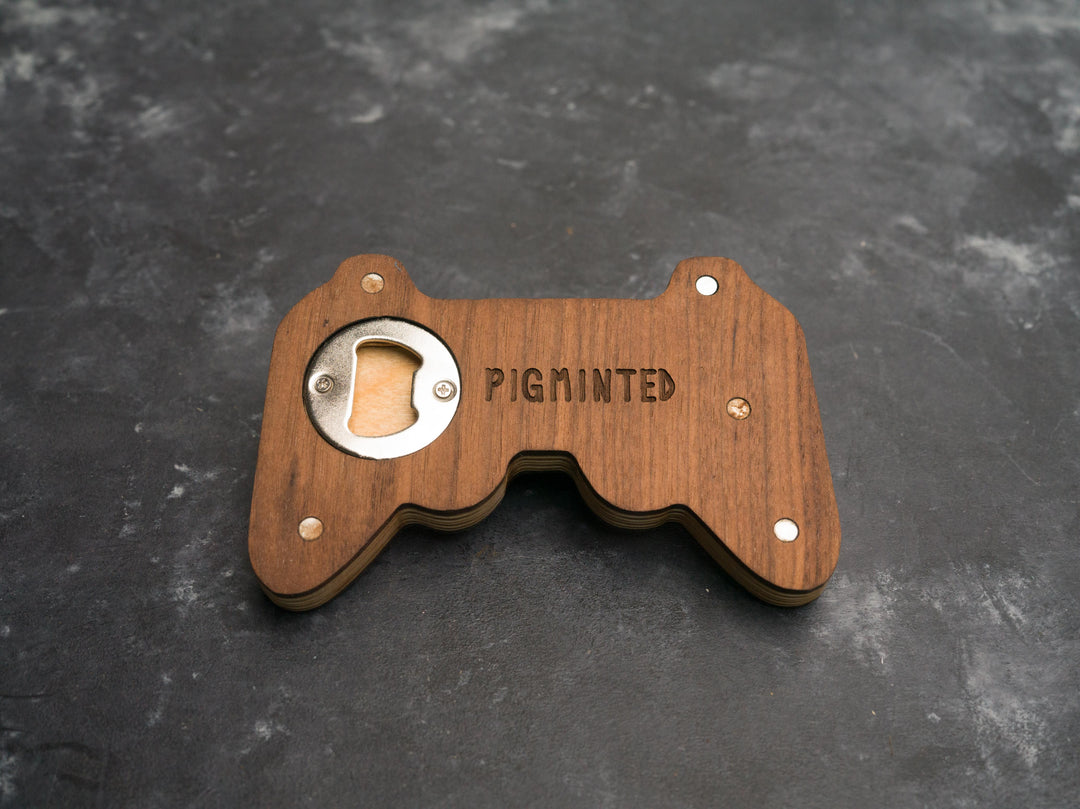 Wooden PS2 Bottle opener with magnets
