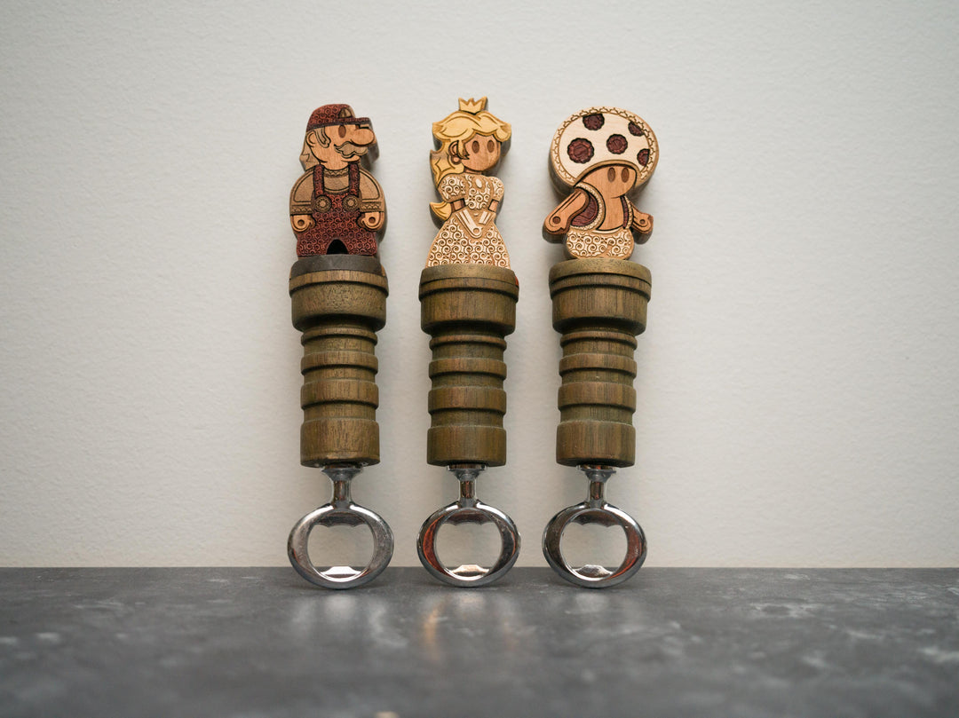 Wooden Mario Bros Henna Bottle openers