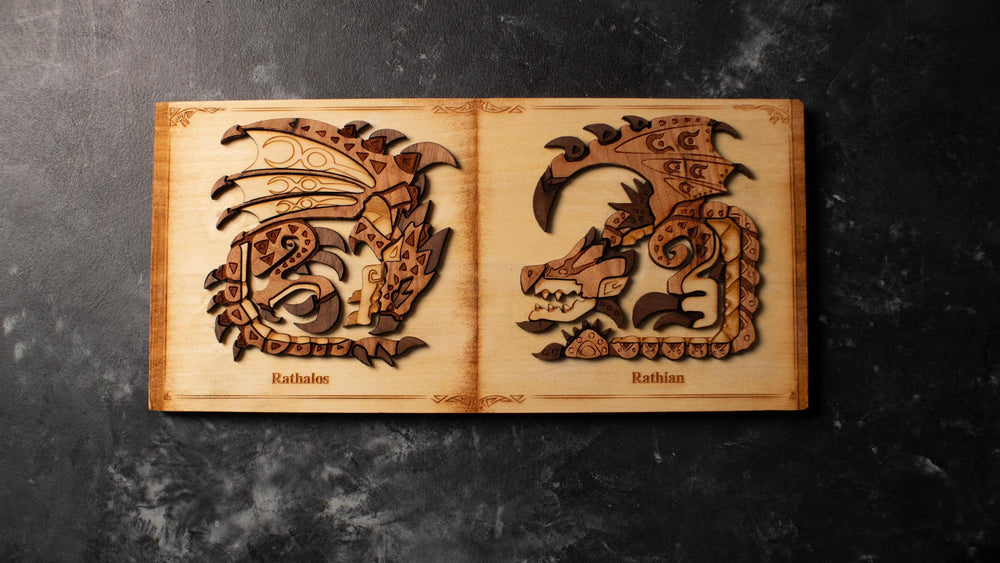 Wooden Monster Hunter Rathalos and Rathian print