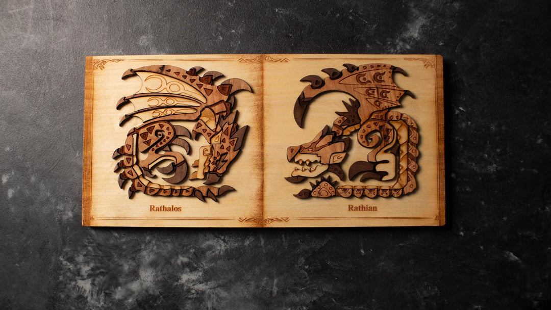Wooden Monster Hunter Rathalos and Rathian print