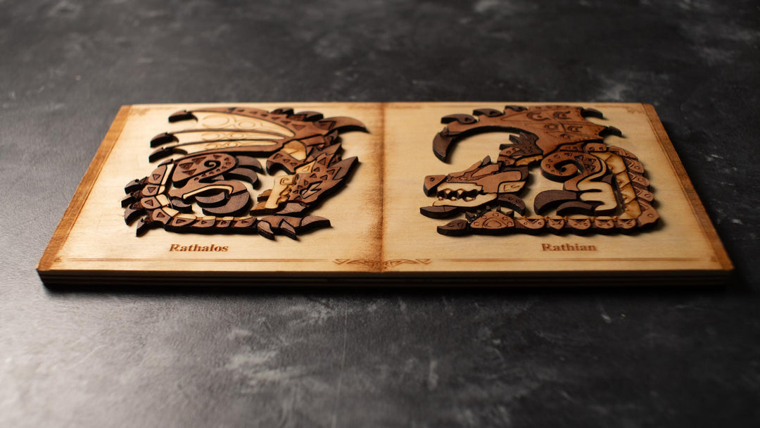 Wooden Monster Hunter Rathalos and Rathian print
