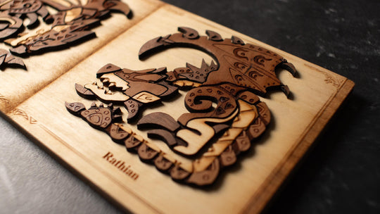Wooden Monster Hunter Rathalos and Rathian print