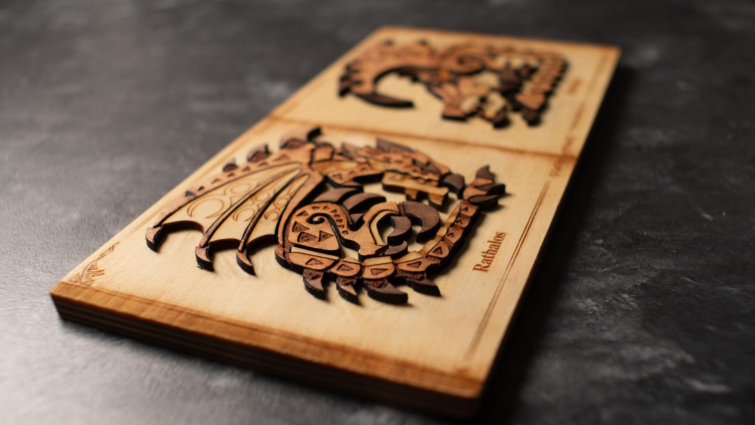 Wooden Monster Hunter Rathalos and Rathian print