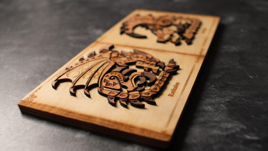 Wooden Monster Hunter Rathalos and Rathian print