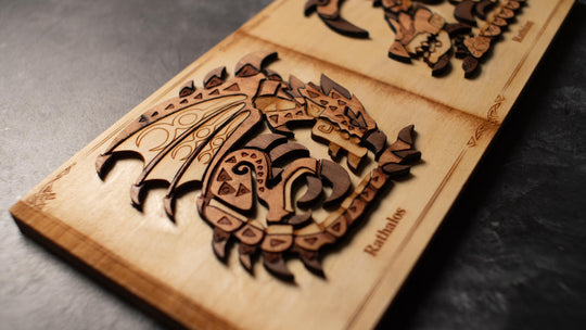 Wooden Monster Hunter Rathalos and Rathian print