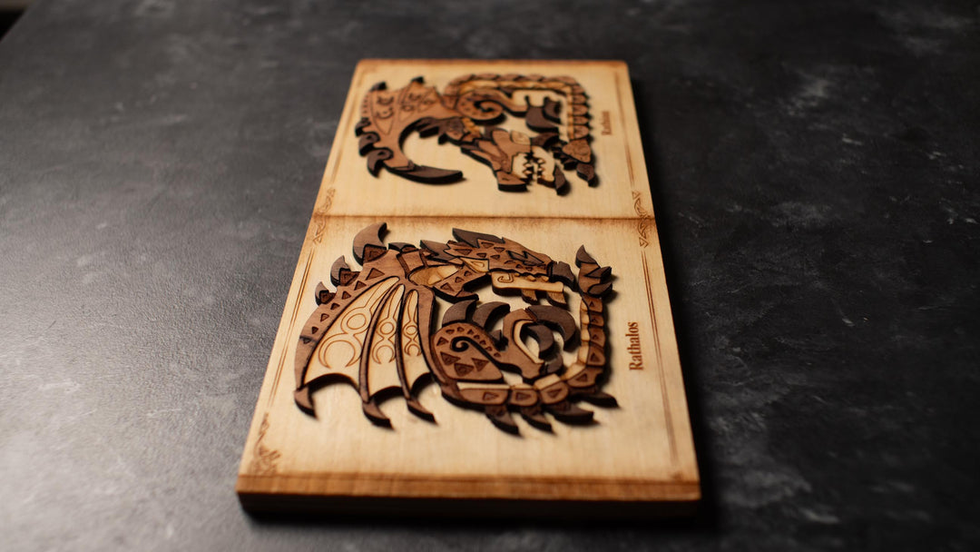 Wooden Monster Hunter Rathalos and Rathian print