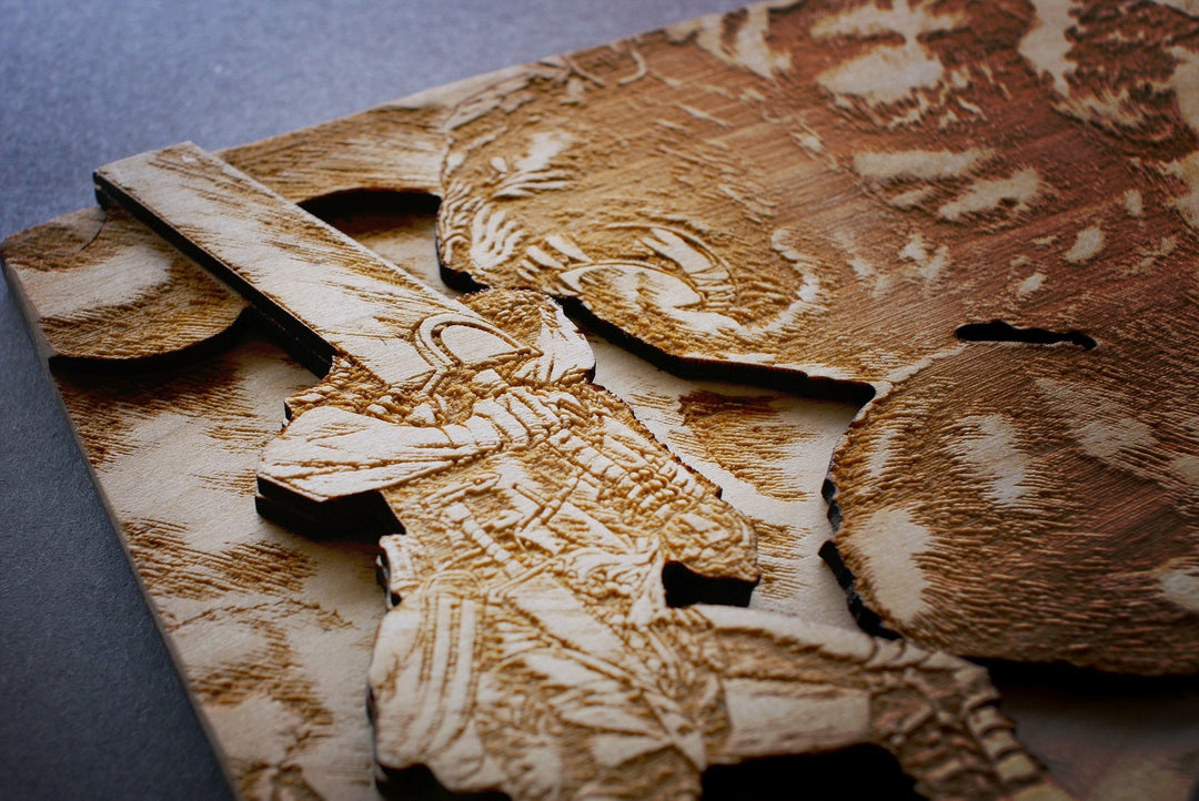 Custom recreated scenes of your favorite manga onto layered wood