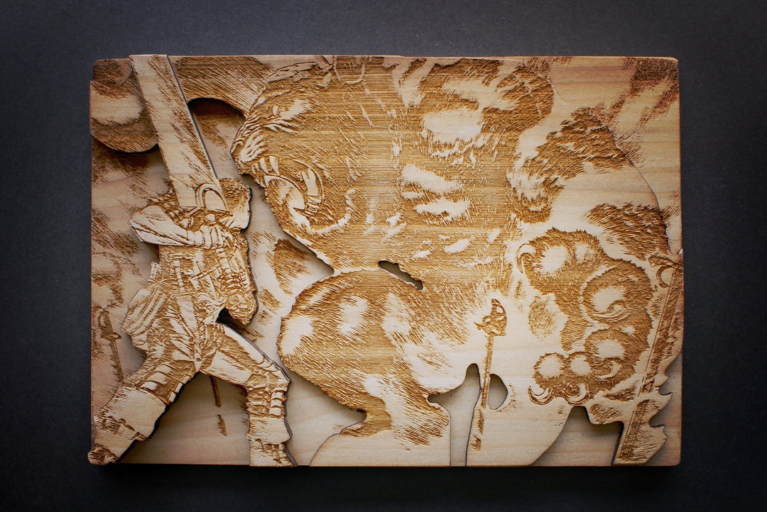 Custom recreated scenes of your favorite manga onto layered wood