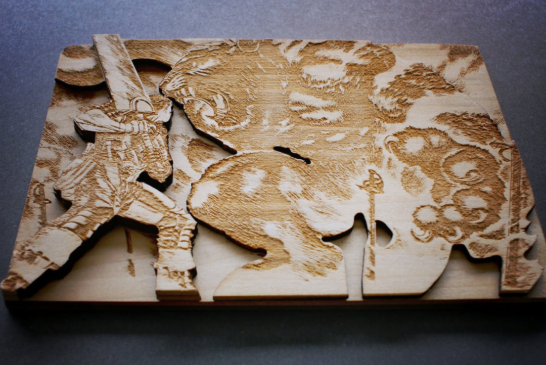 Custom recreated scenes of your favorite manga onto layered wood