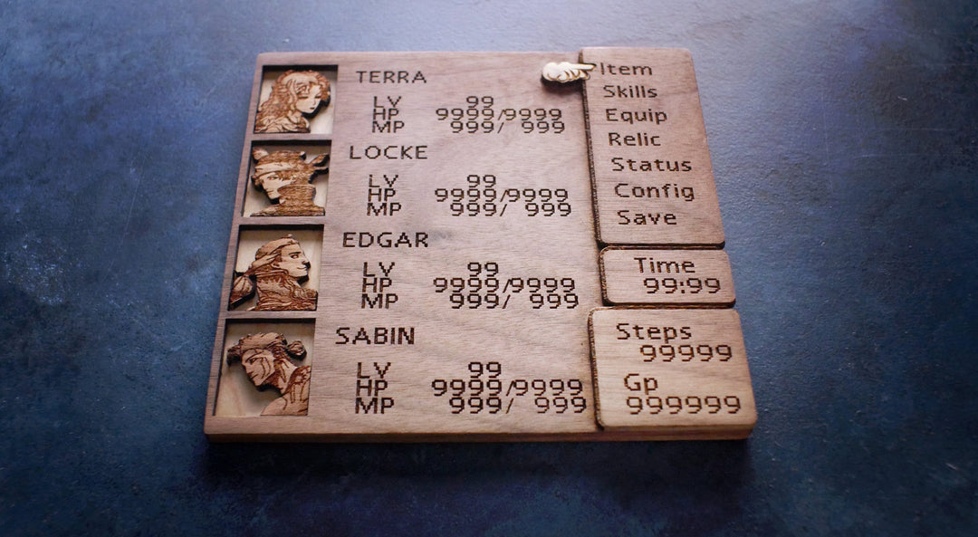 Custom Wooden Final Fantasy 6 / VI menu screen with characters you can pick