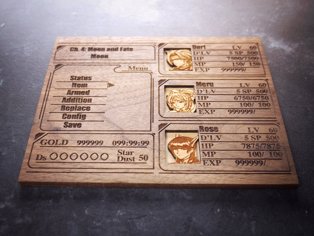 Custom Wooden Legend of Dragoon menu screen with characters you can pick