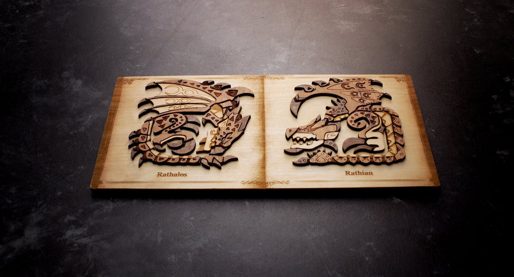 Wooden Mosnter Hunter Rathalos and Rathian print